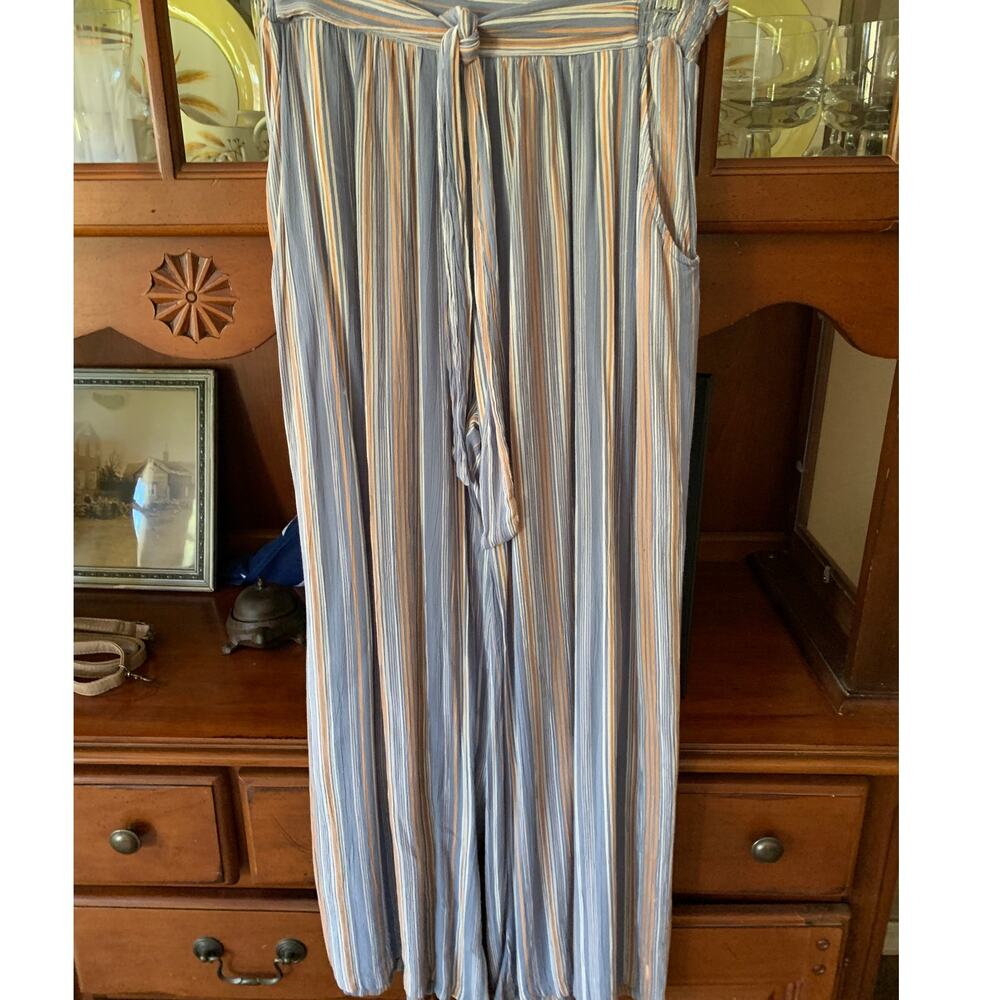 ANGIE WIDE LEG PALLAZZO PANTS POCKETS RAYON ELASTIC TIE WAISTBAND SIZE  M